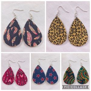 2 FOR $13 printed Leather teardrop earrings